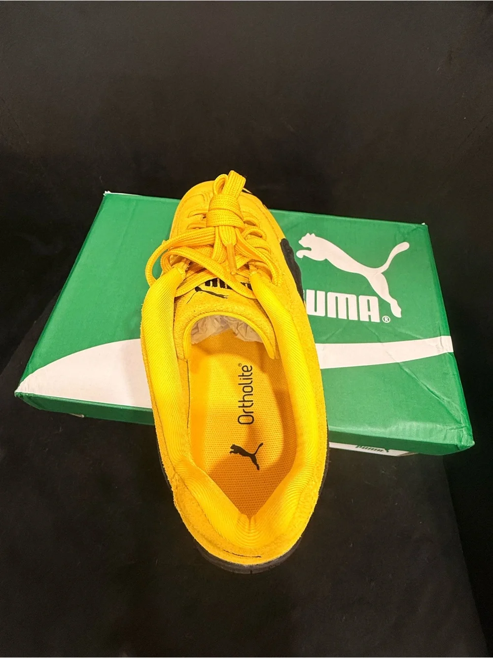 Puma men’s Yellow and Black Suede Racing Sneakers